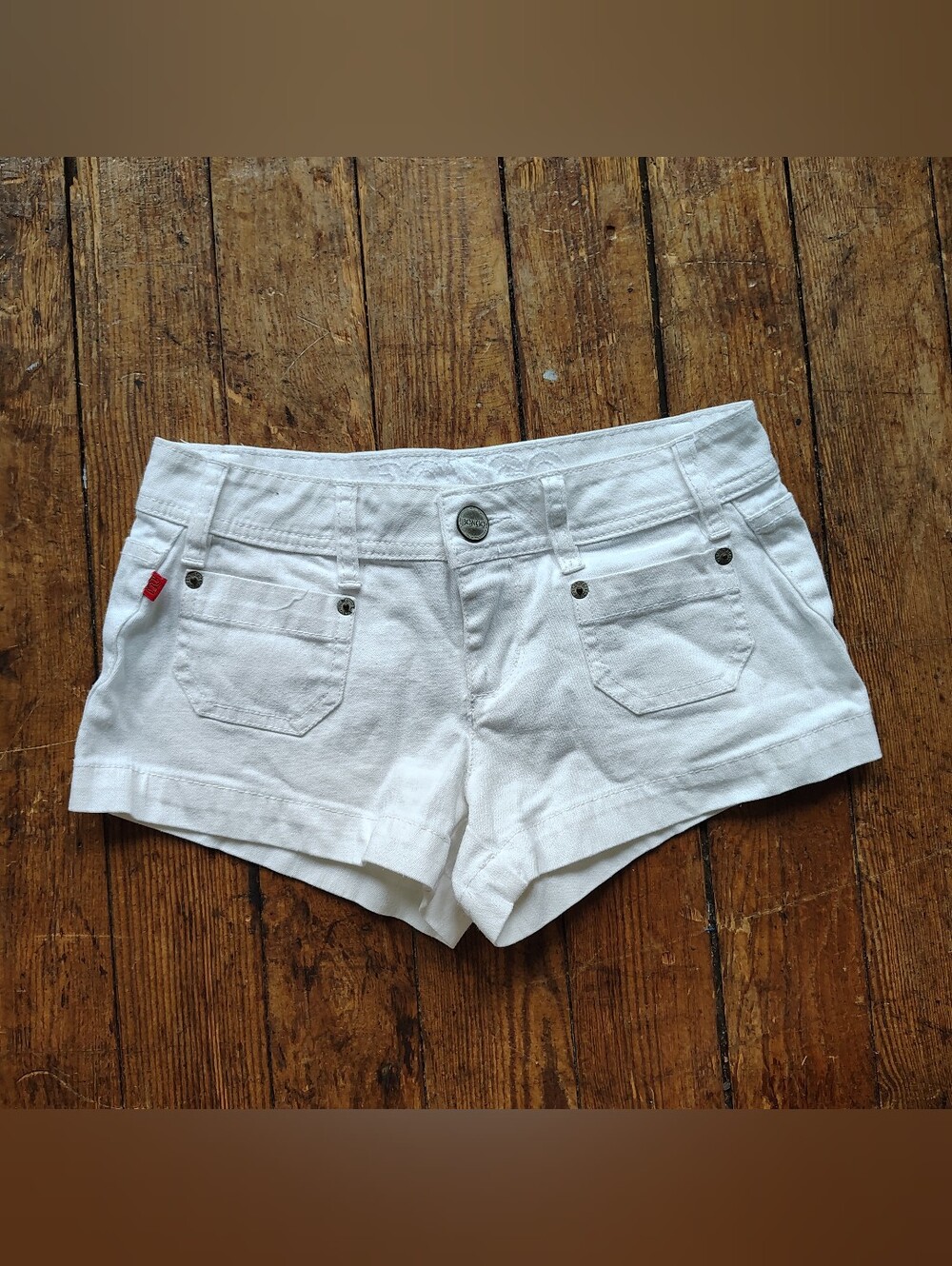 Bongo Y2K Vintage White Denim Low Rise Micro Mini Jean Shorts Size 3 Small 90s